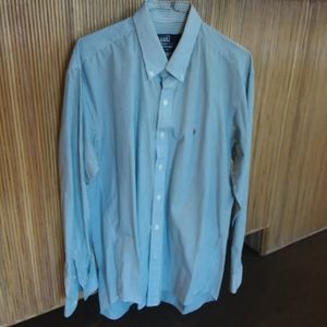 Polo white and blue stripe button down shirt for men